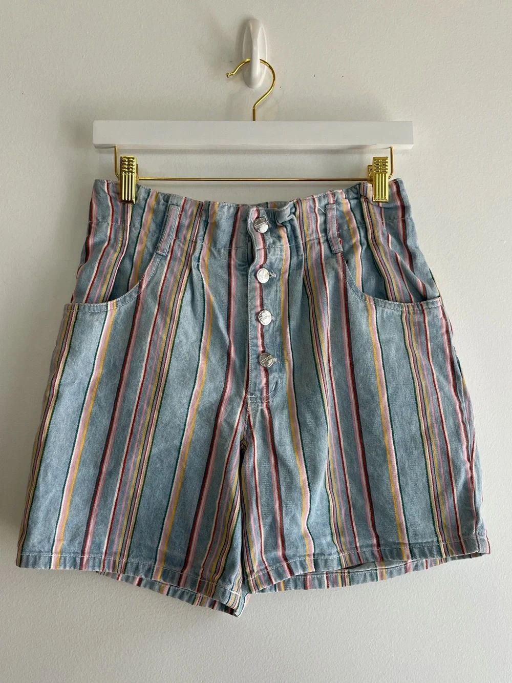 Vintage Jean Shorts High-Waist Multicolor Stripe